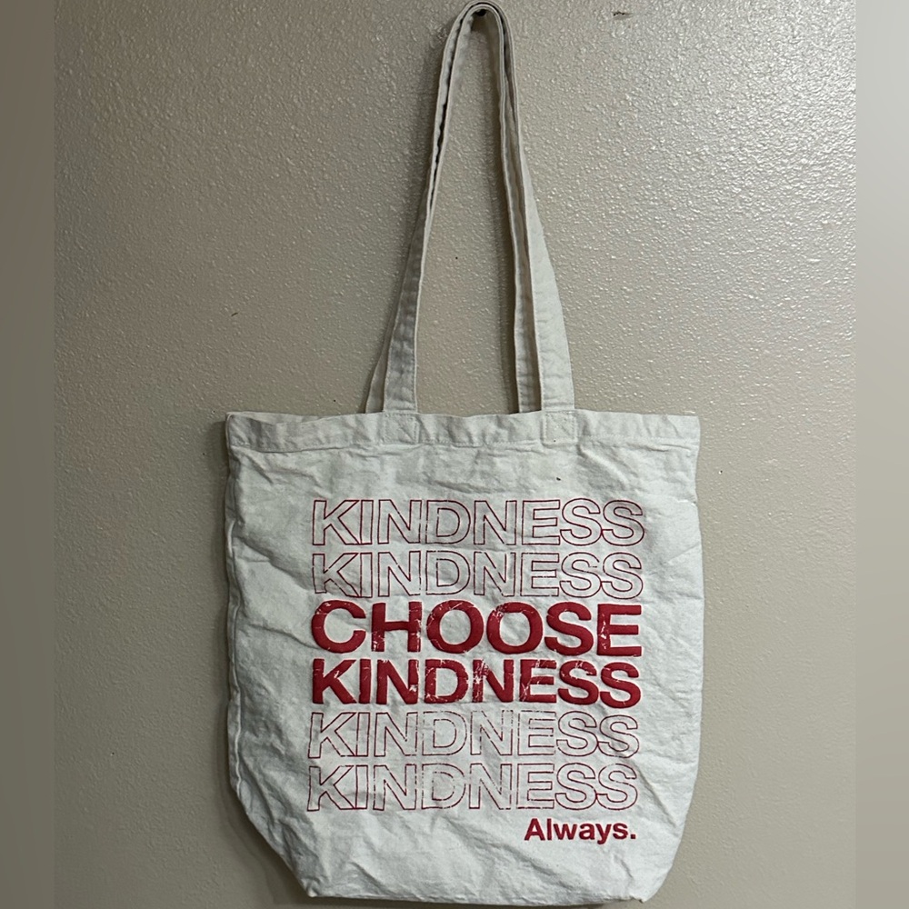 choose kindness White and red cotton tote bag